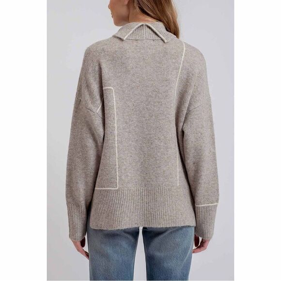 NWT Studio by the Workshop Contrast Line Mocha Turtleneck Sweater Womens S - Picture 4 of 8